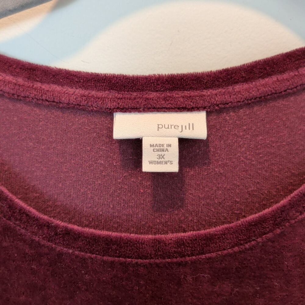 J.Jill Pure Jill Plus Sz 3X Maroon Velvet Pullover Sweatshirt Pima Cotton Modal - Picture 4 of 5
